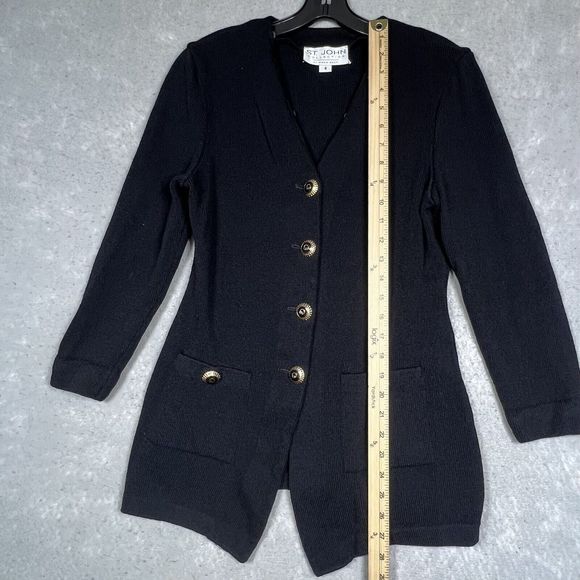 St Johns Basics CollectIon Blazer Size 4 Black Gold Buttons Classic Knits Jacket - Picture 8 of 12